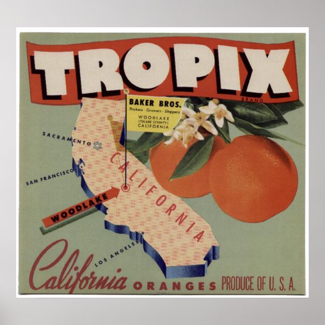 Vintage Old Oranges Fruit Crate Labels Poster (Front)