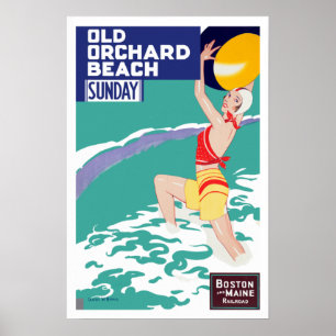 Vintage Old Orchard Beach Maine Travel Poster