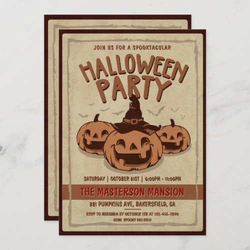 Vintage Old Paper and Pumpkins Halloween Party Invitation