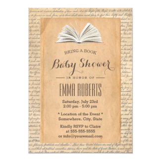 Vintage Old Paper Bring a Book Request Baby Shower Invitation