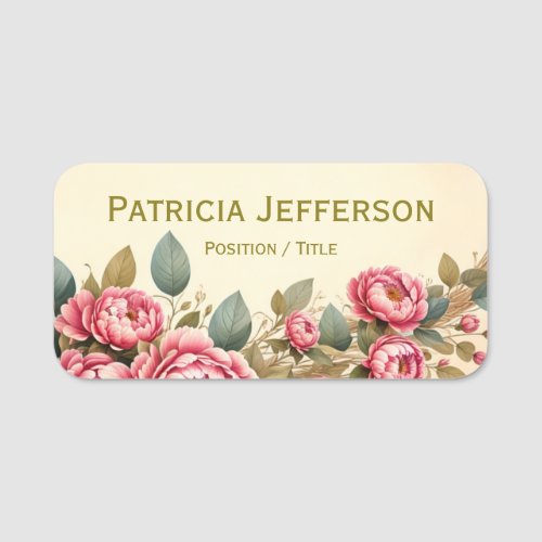 Vintage Old Paper Ephemera Peony Rose Chic Floral Name Tag