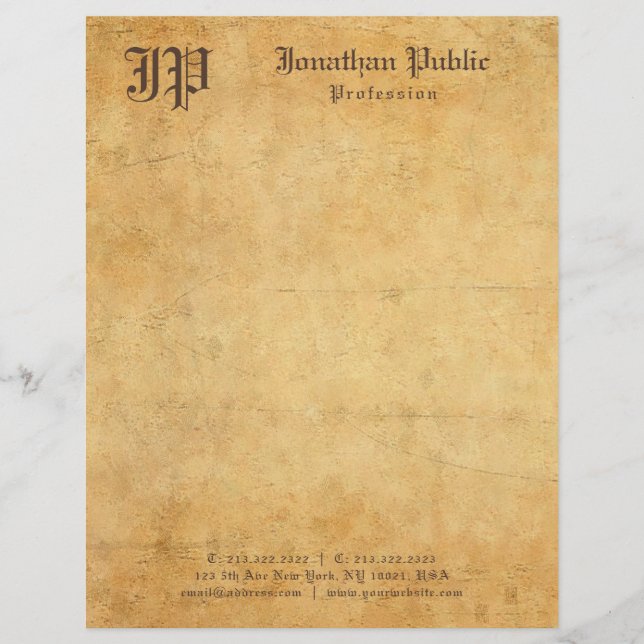 Vintage Old Paper Look Elegant Template Monogram (Front)
