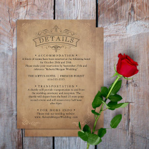Vintage Old Parchment Victorian Wedding Details Enclosure Card