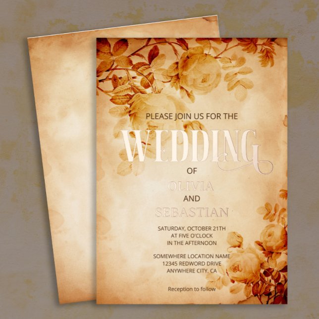 Vintage Old Parchment with Rose Wedding Foil Invitation (Creator Uploaded)