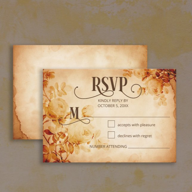 Vintage Old Parchment with Rose Wedding RSVP Card (Creator Uploaded)