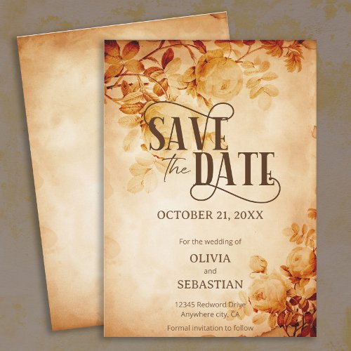 Vintage Old Parchment with Rose Wedding Save The Date