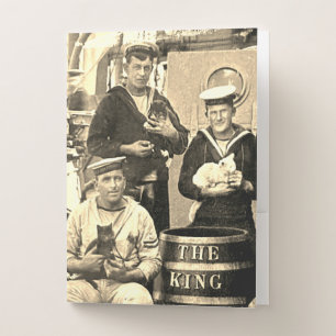 Vintage Old Photo 3 Sailors Holding Cats Pocket Folder
