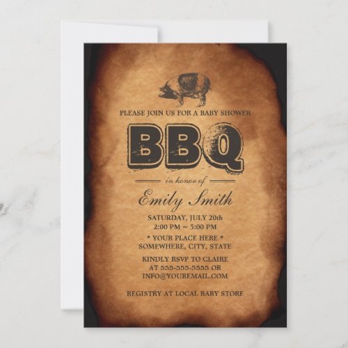 Vintage Old Pig Roast Barbecue Baby Shower Party Invitation