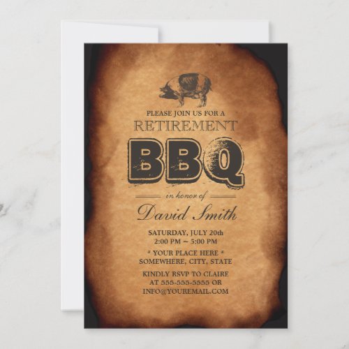 Vintage Old Pig Roast Retirement BBQ Party Invitation