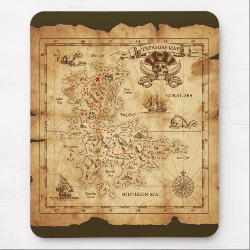 Vintage Old Pirate Treasure Map X Marks the Spot Mouse Pad