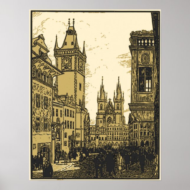 Vintage Old Prague's square Poster (Front)