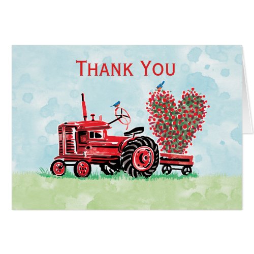 Vintage Old Red Tractor Floral Heart Thank You