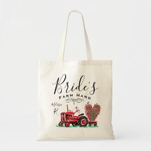 Vintage Old Red Tractor Heart Bride Farm Hand Tote Bag