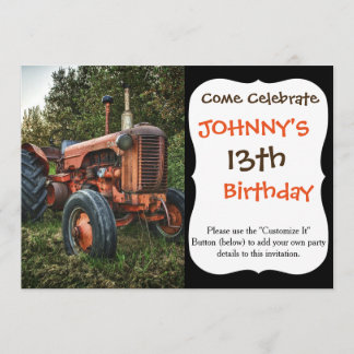 Vintage old red tractor invitation