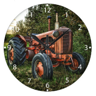 Vintage old red tractor large clock