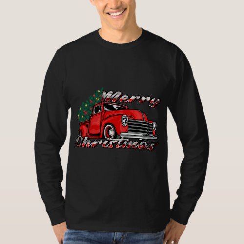 Vintage Old Red Truck Tree Merry Xmas _ Red Truck  T_Shirt