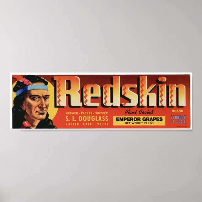 Vintage Old Redskin Indian Fruit Crate Labels Poster (Front)