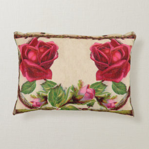 Vintage old rose rustic Victorian Antique Accent Pillow