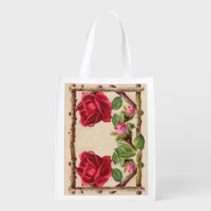 Vintage old rose rustic Victorian Antique Classic Reusable Grocery Bag
