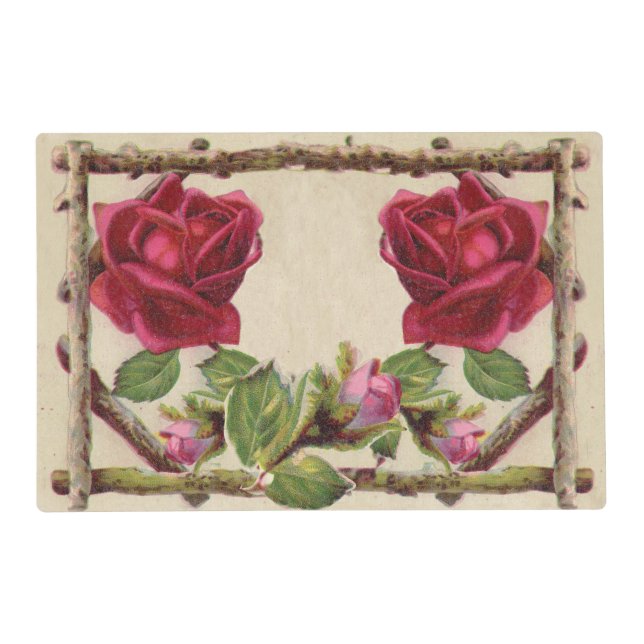 Vintage old rose rustic Victorian Antique Placemat (Front)