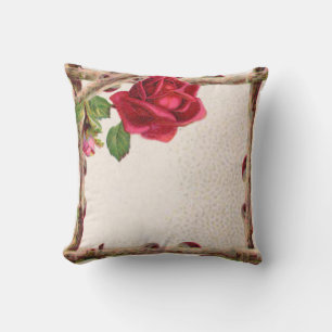 Vintage old rose rustic Victorian Antique Throw Pillow