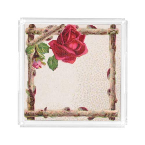 Vintage Old Rose Rustic Victorian Elegant Classic Acrylic Tray