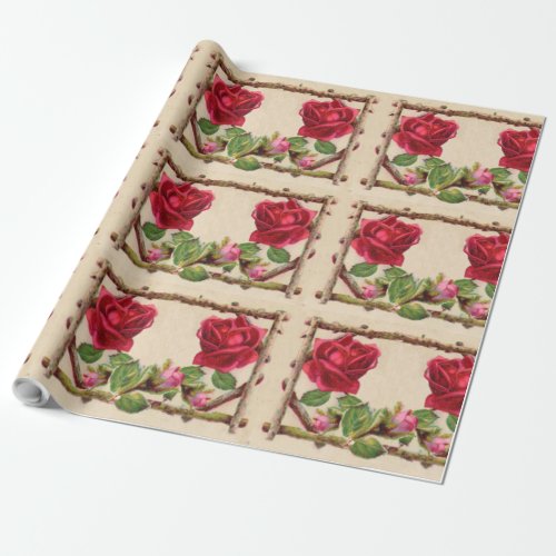 Vintage Old Rose Rustic Victorian Elegant Classic Wrapping Paper