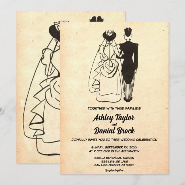 Vintage Old Rustic Ancient Couple Retro Wedding Invitation (Front/Back)