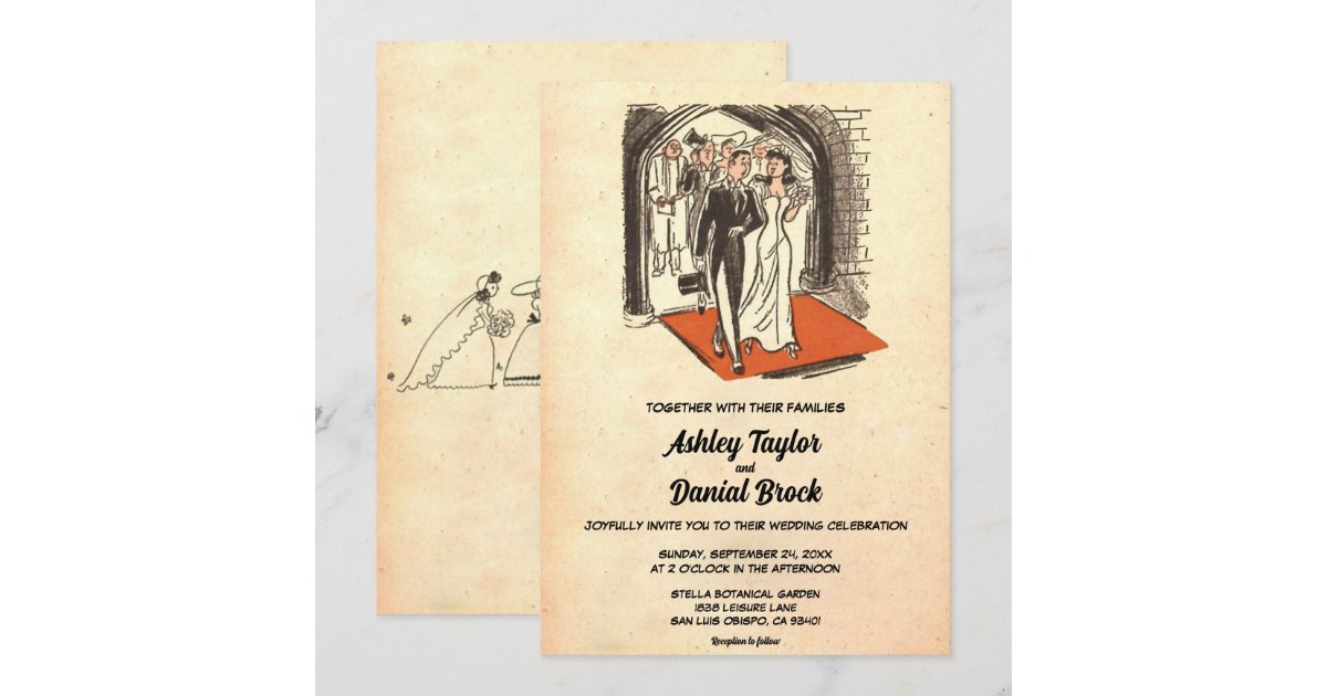 Vintage Old Rustic Bride And Groom Retro Wedding Invitation | Zazzle