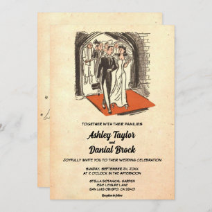 Vintage Old Rustic Bride And Groom Retro Wedding Invitation