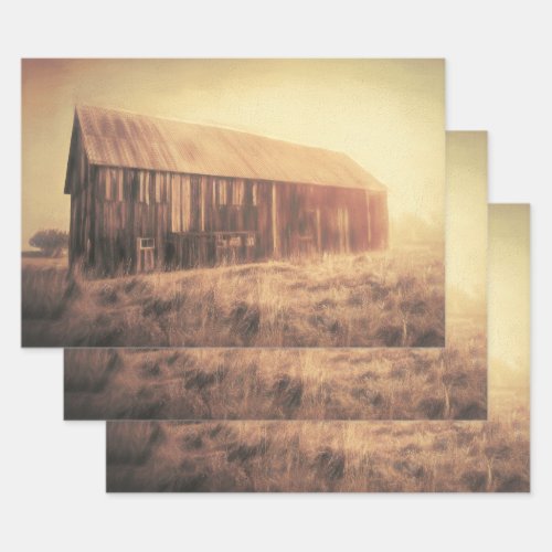 Vintage Old Rustic Brown Barn In Field Sunrise Art Wrapping Paper Sheets
