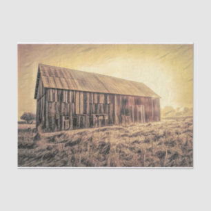 Vintage Old Rustic Brown Barn In Field Tissue Paper