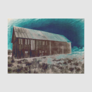 Vintage Old Rustic Teal Brown Barn In Field Tissue Paper