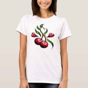 Vintage Old School Red Cherries Hearts Tattoo T-Shirt