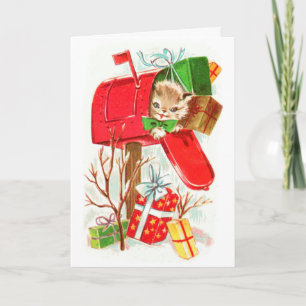 Vintage Old-School Retro Cat Christmas Card