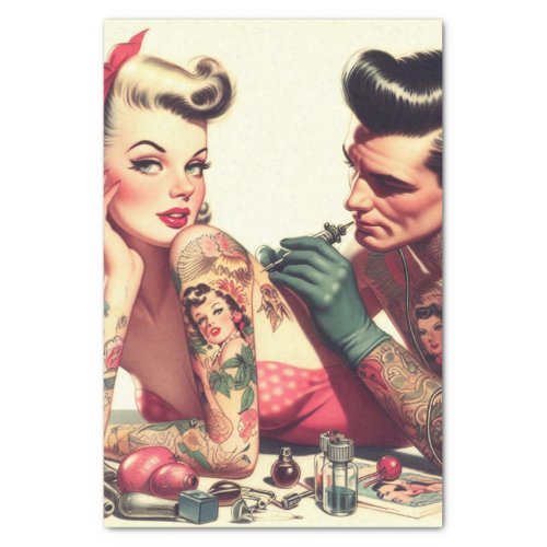 Vintage Old School Tattoo Couple Illustration Tissue Paper