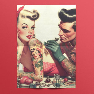 Vintage Old School Tattoo Couple Illustration Tissue Paper
