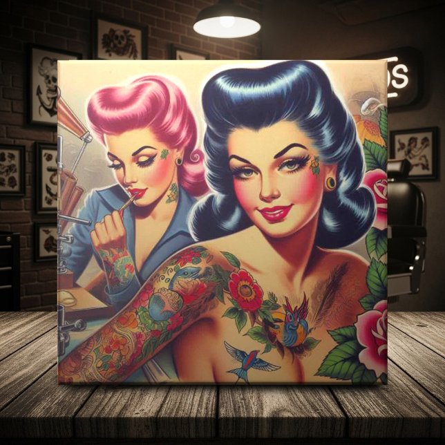 Vintage Old School Tattoo Girls Ceramic Tile (Creator Uploaded)