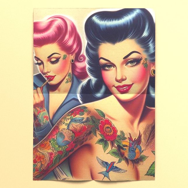 Vintage Old School Tattoo Girls Tissue Paper (Creator Uploaded)
