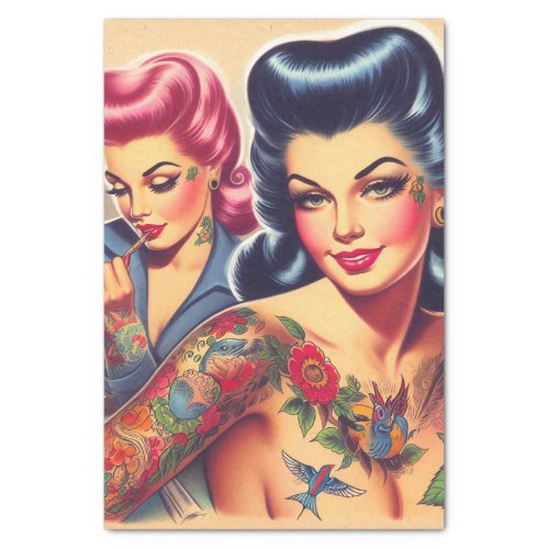 Vintage Old School Tattoo Girls Tissue Paper