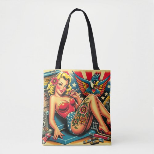 Vintage Old School Tatttoo Pin Up Tote Bag