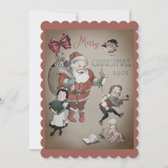 Vintage old style Santa Clause Illustration Holiday Card (Front)