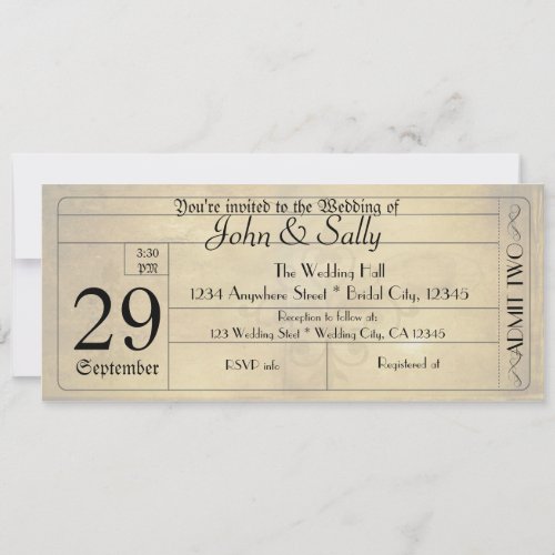 Vintage Old Style ticket Wedding Invitation