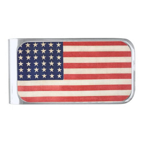 Vintage Old Thirty_Six Star American Flag Silver Finish Money Clip