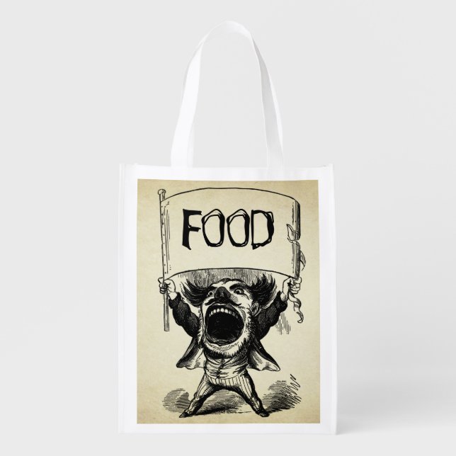 Vintage Old Time Big Mouth Man With Custom Sign Grocery Bag (Front)
