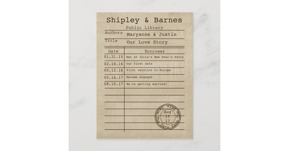 Vintage Old Time Library Card Save The Date Zazzle Com