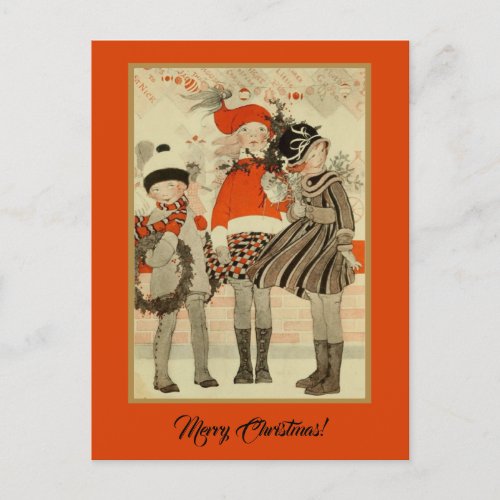 Vintage Old Time Themed Christmas Winter Children Postcard
