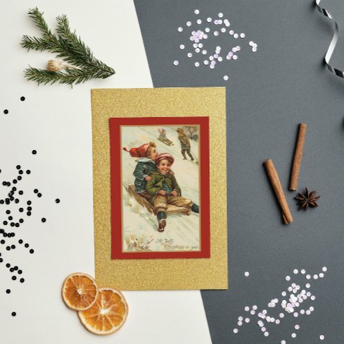 Vintage Old Time Themed Christmas Winter Holiday Postcard