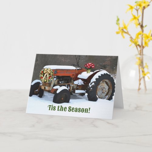 Vintage Old Tractor Snow Farm Style Christmas Card