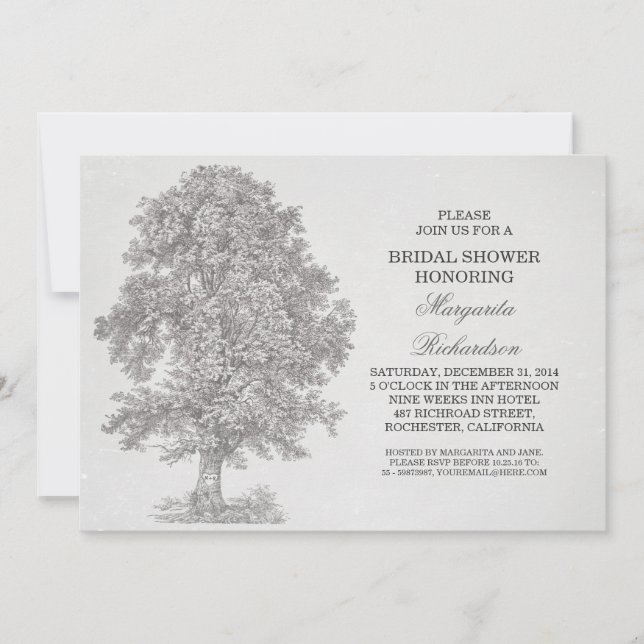 vintage old tree rustic bridal shower invites (Front)